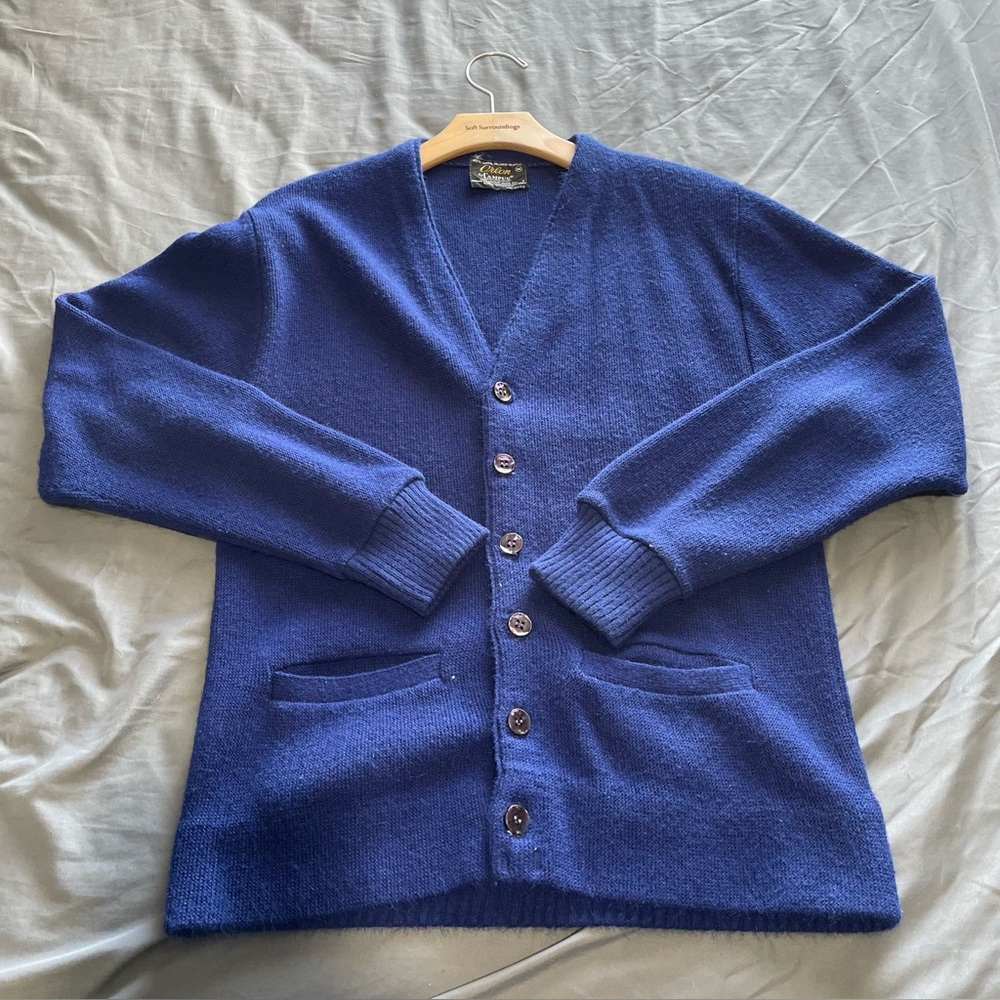 VINTAGE Orlon By Campus Cardigan Sweater Men's Medium Navy Blue Golf Long Sleeve